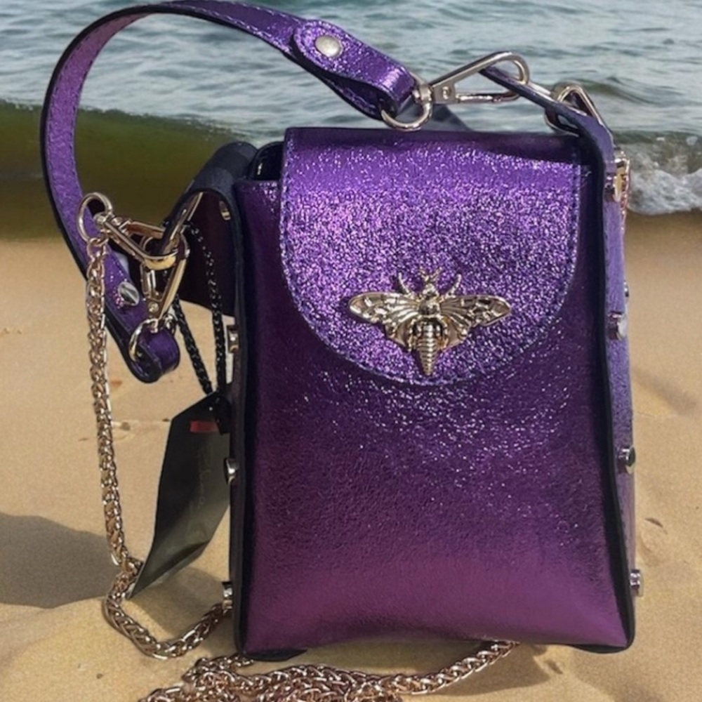 Silvano Borgatti Metallic Mini Bee Italian Leather 🇮🇹 Crossbody - NWT